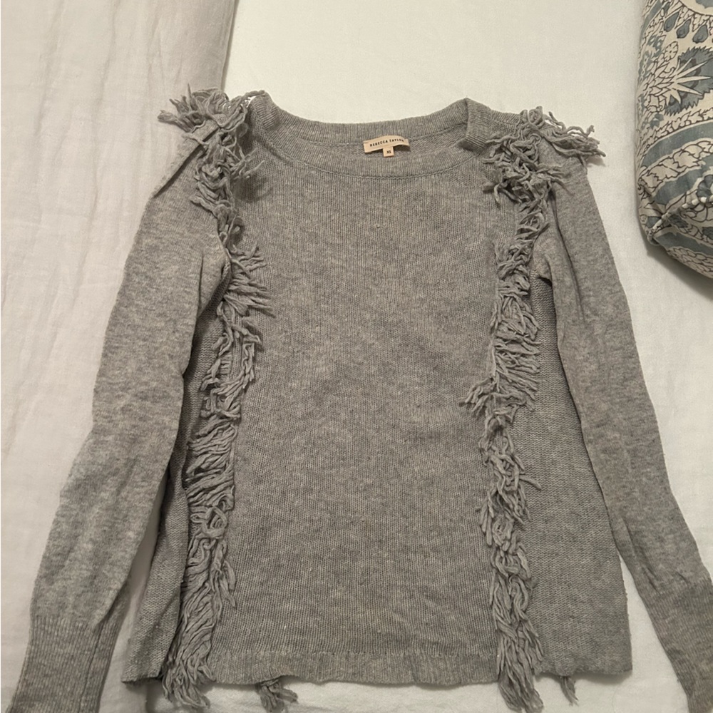 Rebecca Taylor gray sweater with fringe
